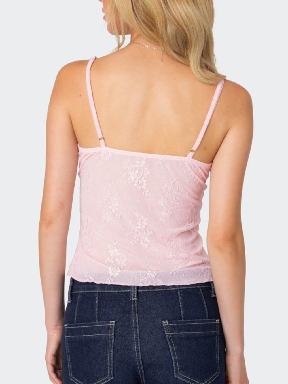 Edikted Pink Lace Mesh Cami Top NWT Size S Fairy Coquette - Picture 2 of 7